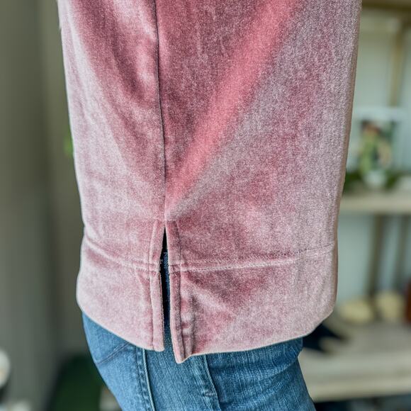 Anthropologie Dusty Rose Blush Krisha Velvet Mock Neck Short Sleeve Top, X-Small - Picture 7 of 10